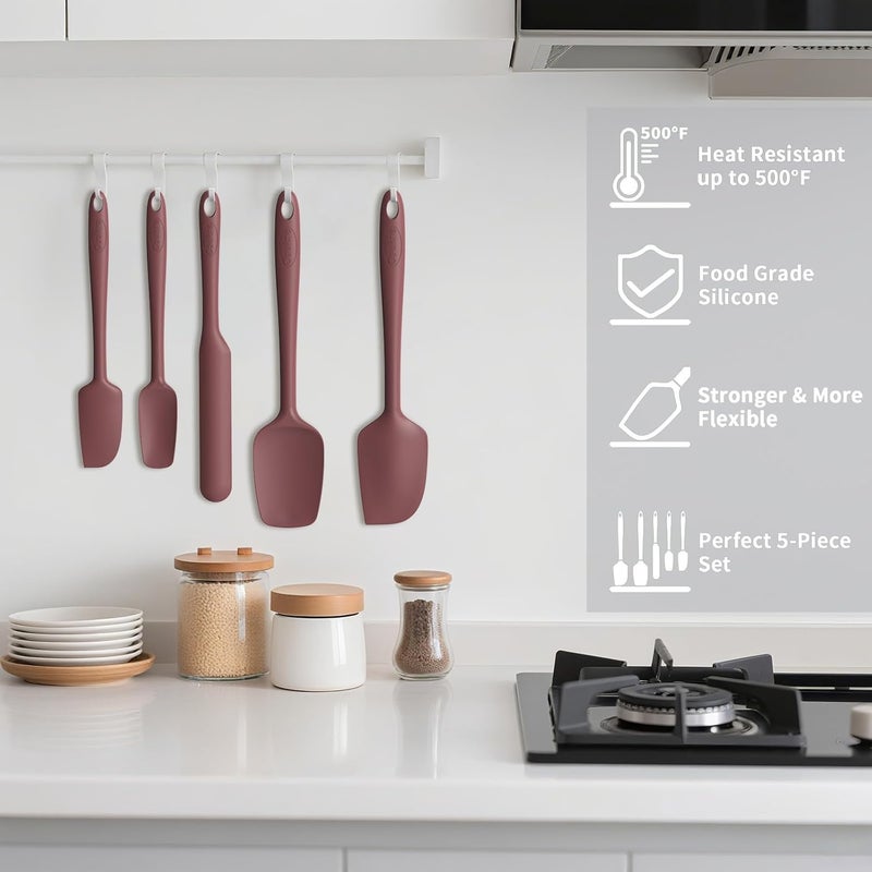 Coukre Silicone Spatula Set of 5,High Temperature Resistant, Food Grade Silicone, Dishwasher Safe, for Baking, Cooking (Pure Wine) - Image 4